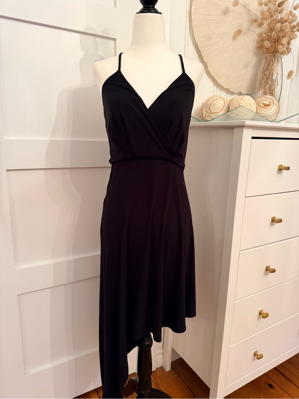 BCBGeneration Black Asymmetrical Slip Dress with V-Neck
